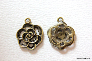 5 x Zinc Alloy Bronze Rose Flower Charms / pendants 19mm x 24mm